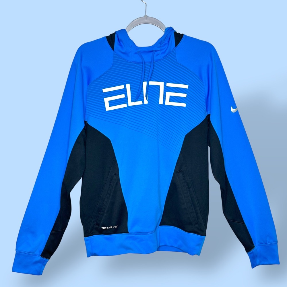 Nike Therma FIT‎ Elite Hoodie Mens Size Small Blue Black Pullover Sweatshirt